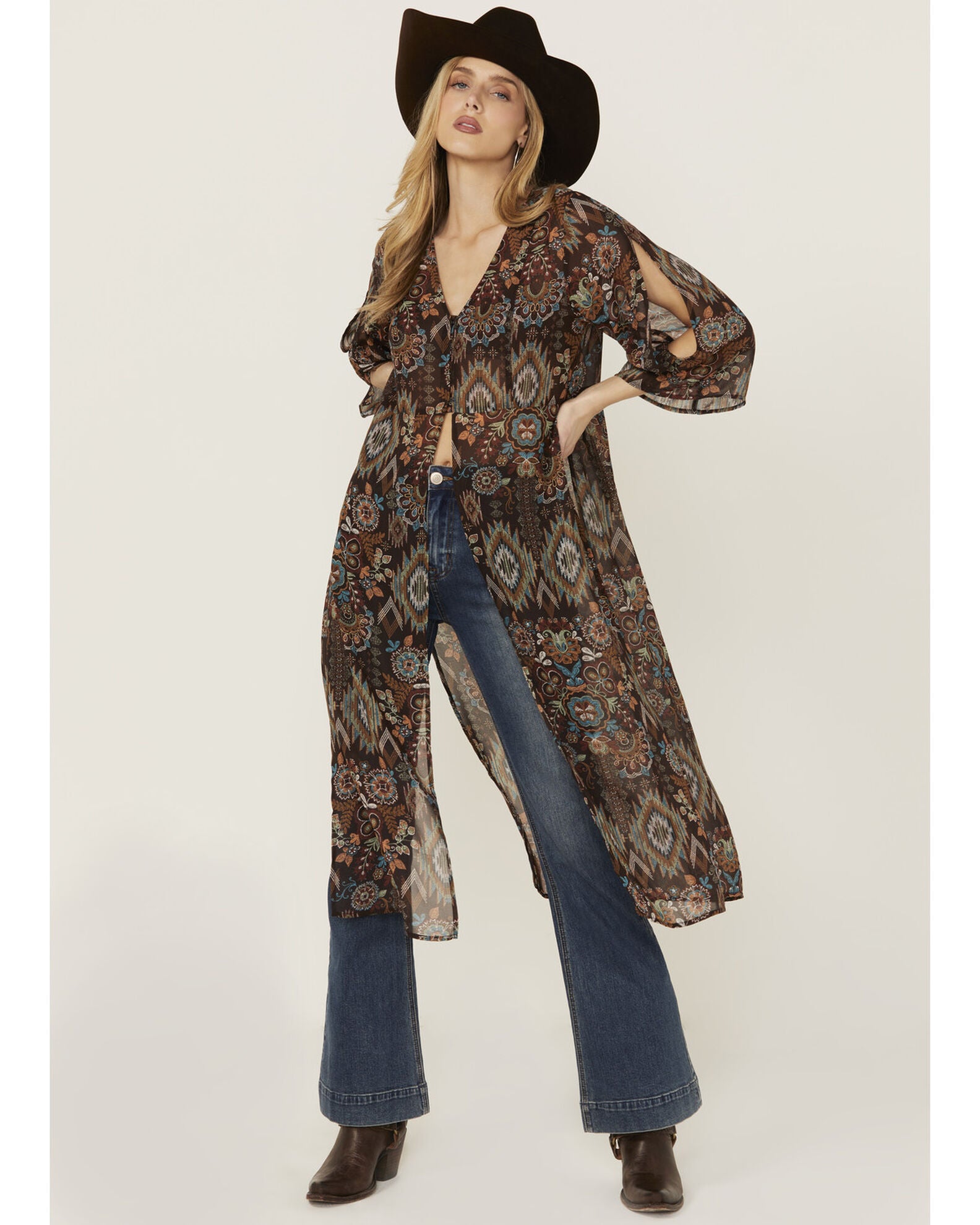 Sienna Kimono - Brown Print