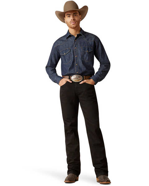 Ariat Men's Classic Denim Long Sleeve Snap Western Shirt , Blue, hi-res