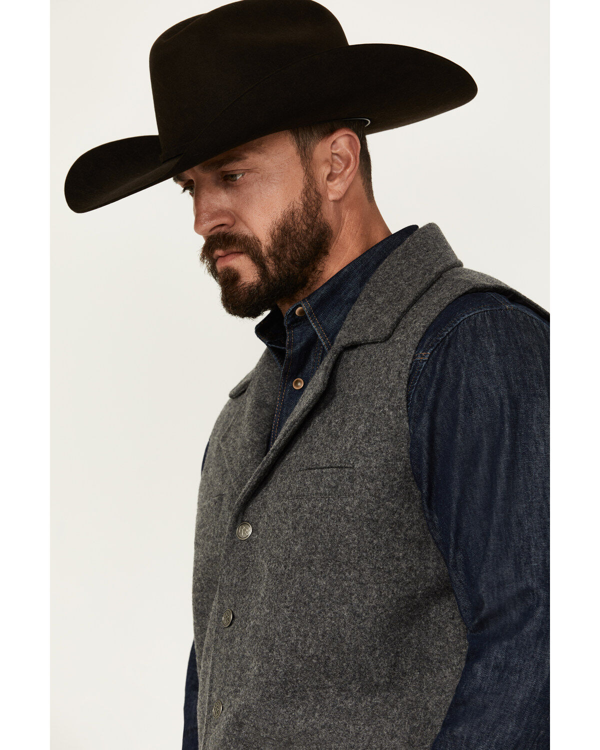 Image #2 - Panhandle Slim Men's Heathered Wool Vest, Charcoal, hi-res