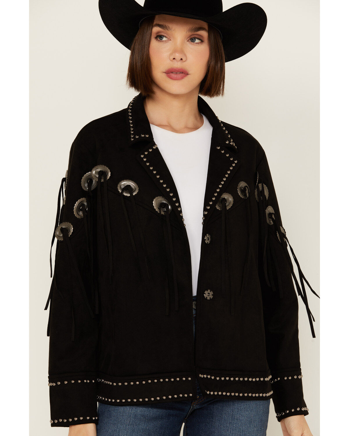 Image #1 - Vocal Women's Concho Studded Fringe Jacket, , hi-res