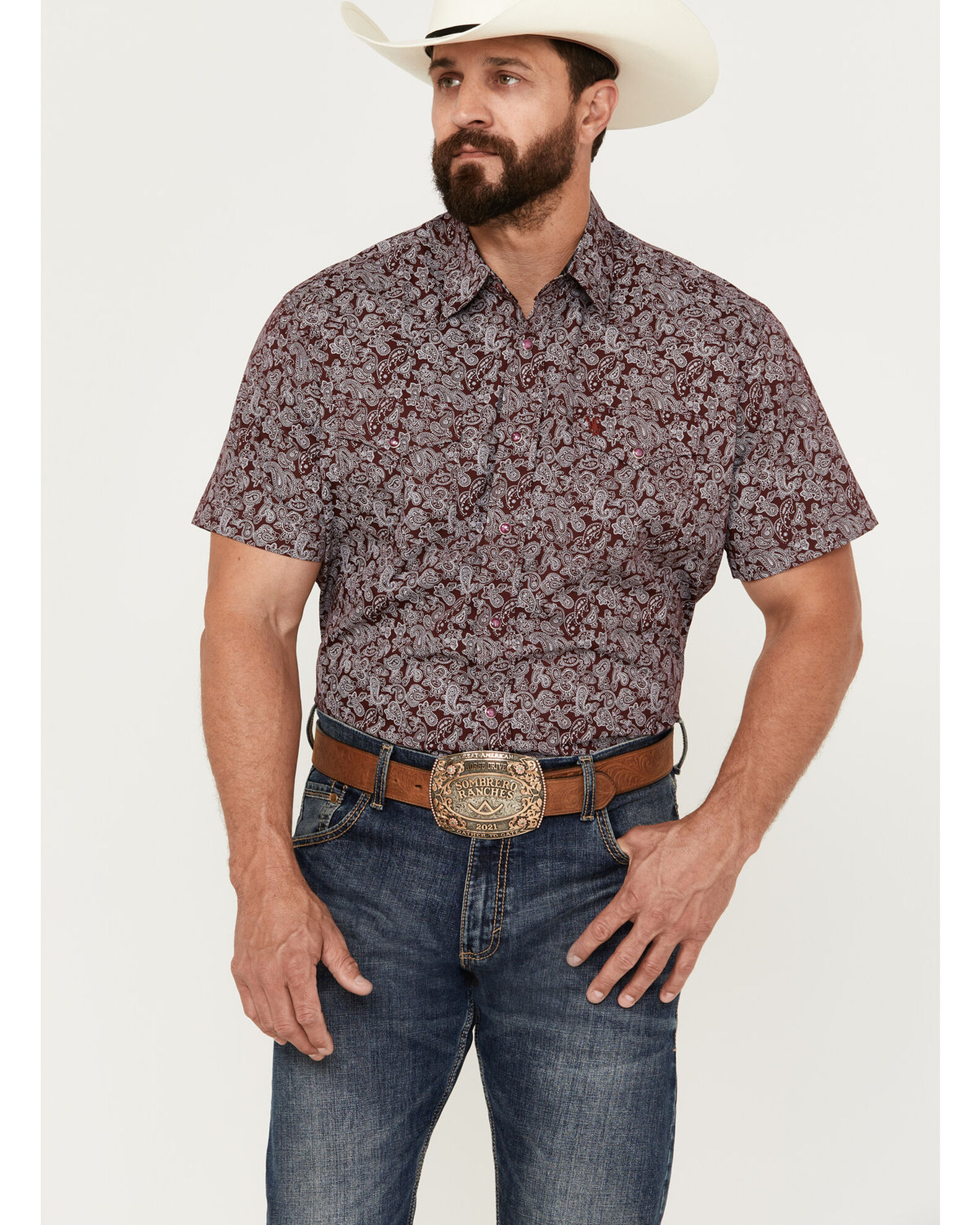 Rodeo Clothing Men's Paisley Print Short Sleeve Snap Western Shirt