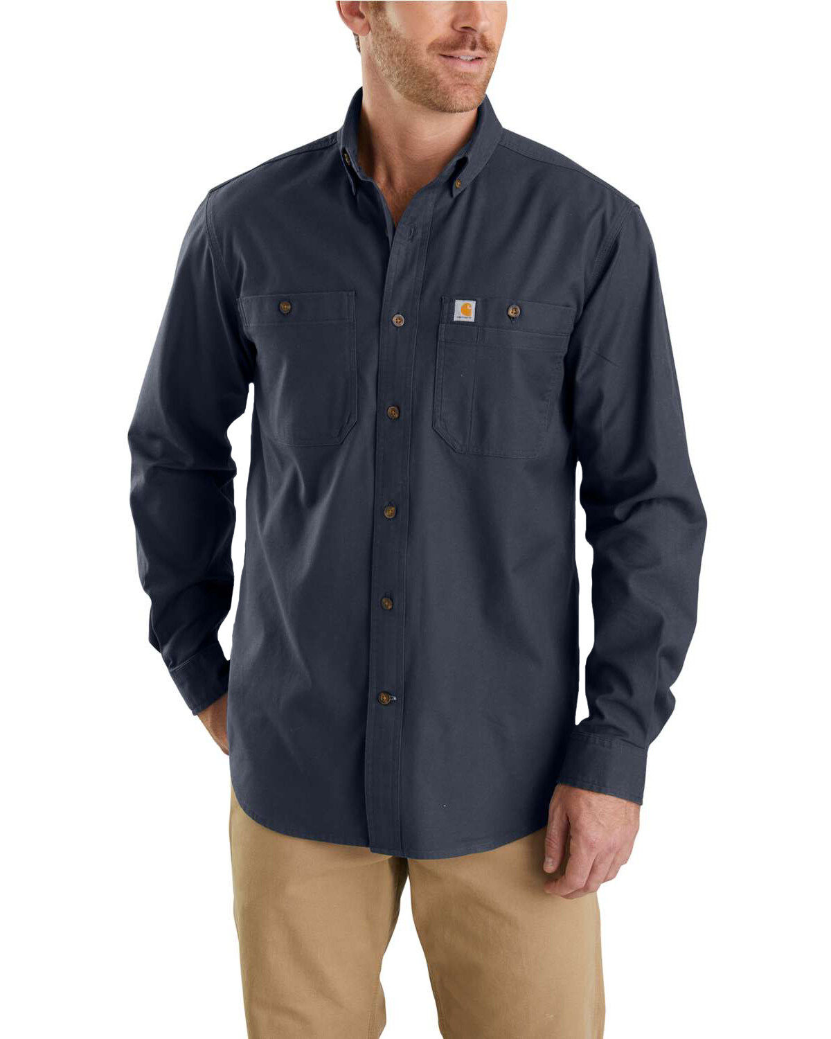 Image #1 - Carhartt Men's Rugged Flex® Rigby Long Sleeve Work Shirt, Navy, hi-res