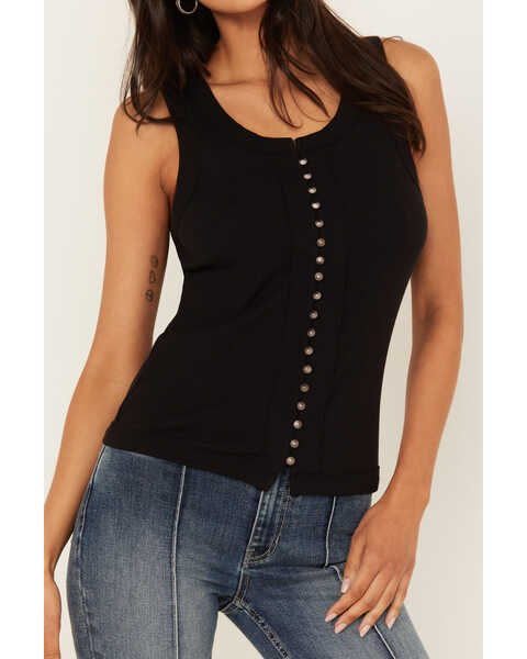 Image #3 - Idyllwind Women's Edna Button Front Ribbed Tank , Black, hi-res