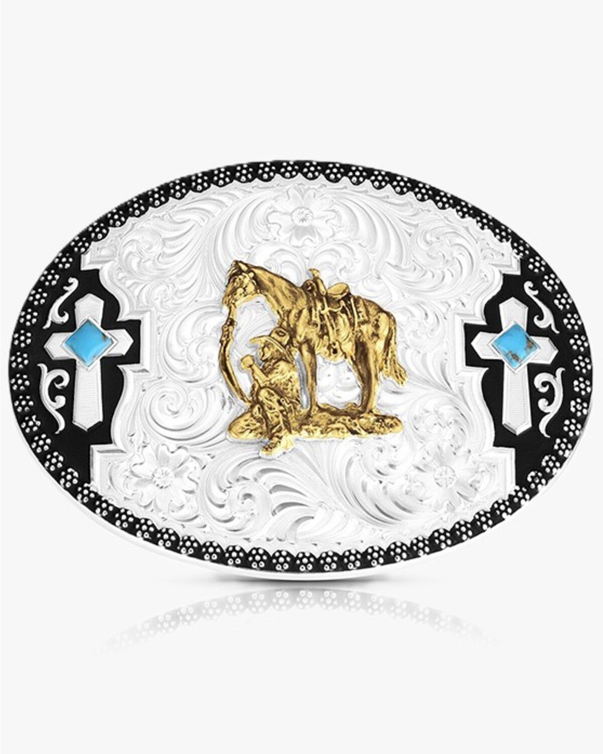 Image #1 - Montana Silversmiths Undeniable Faith Buckle with Praying Cowboy, Silver, hi-res