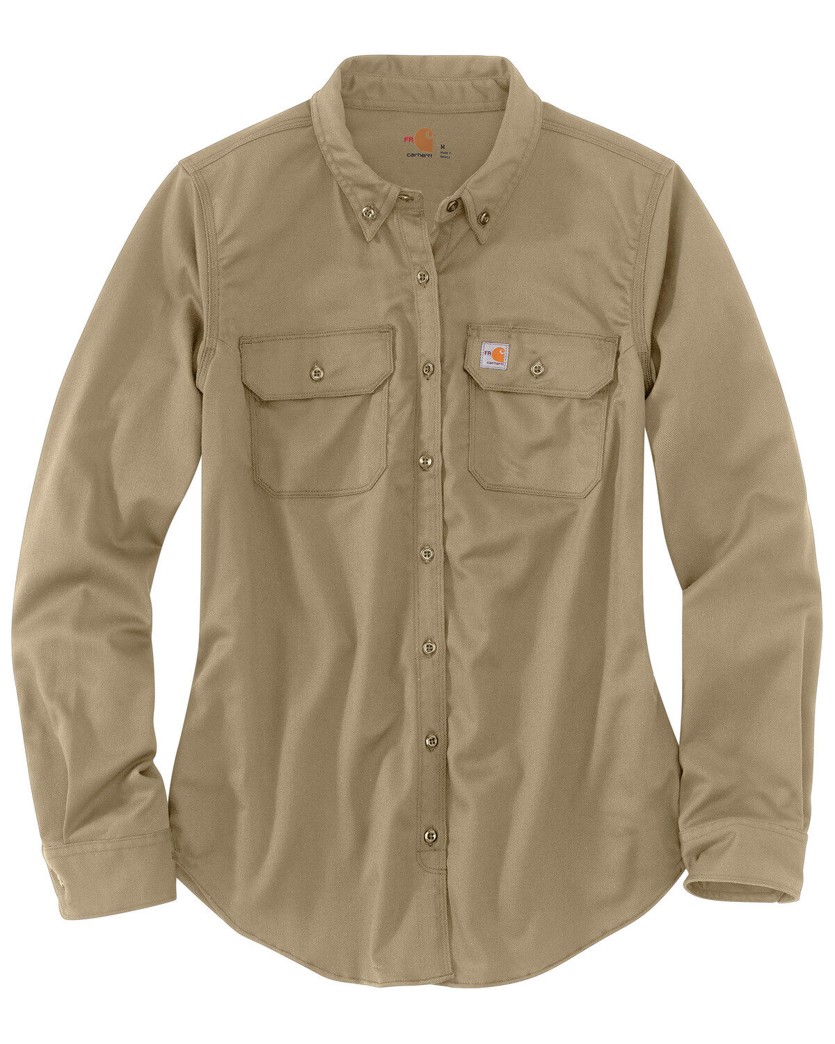 Image #2 - Carhartt Women's FR Solid Rugged Flex Long Sleeve Button-Down Work Shirt, Beige/khaki, hi-res
