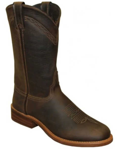 Image #1 - Abilene Men's Cowhide Leather Pull On Western Boot - Broad Round Toe, Brown, hi-res