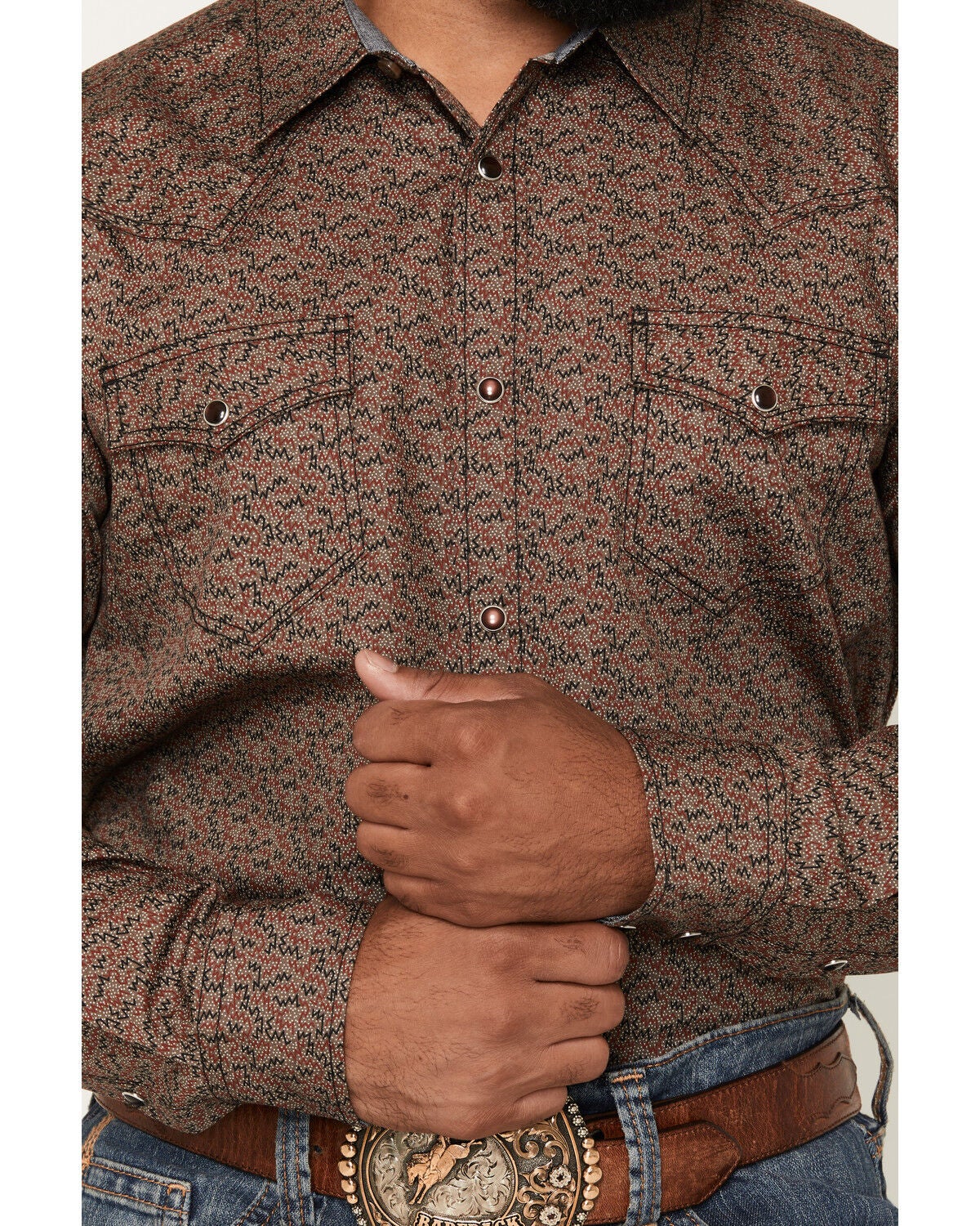 Image #3 - Cody James Men's Fireball Geo Print Long Sleeve Snap Western Shirt - Tall, Brown, hi-res