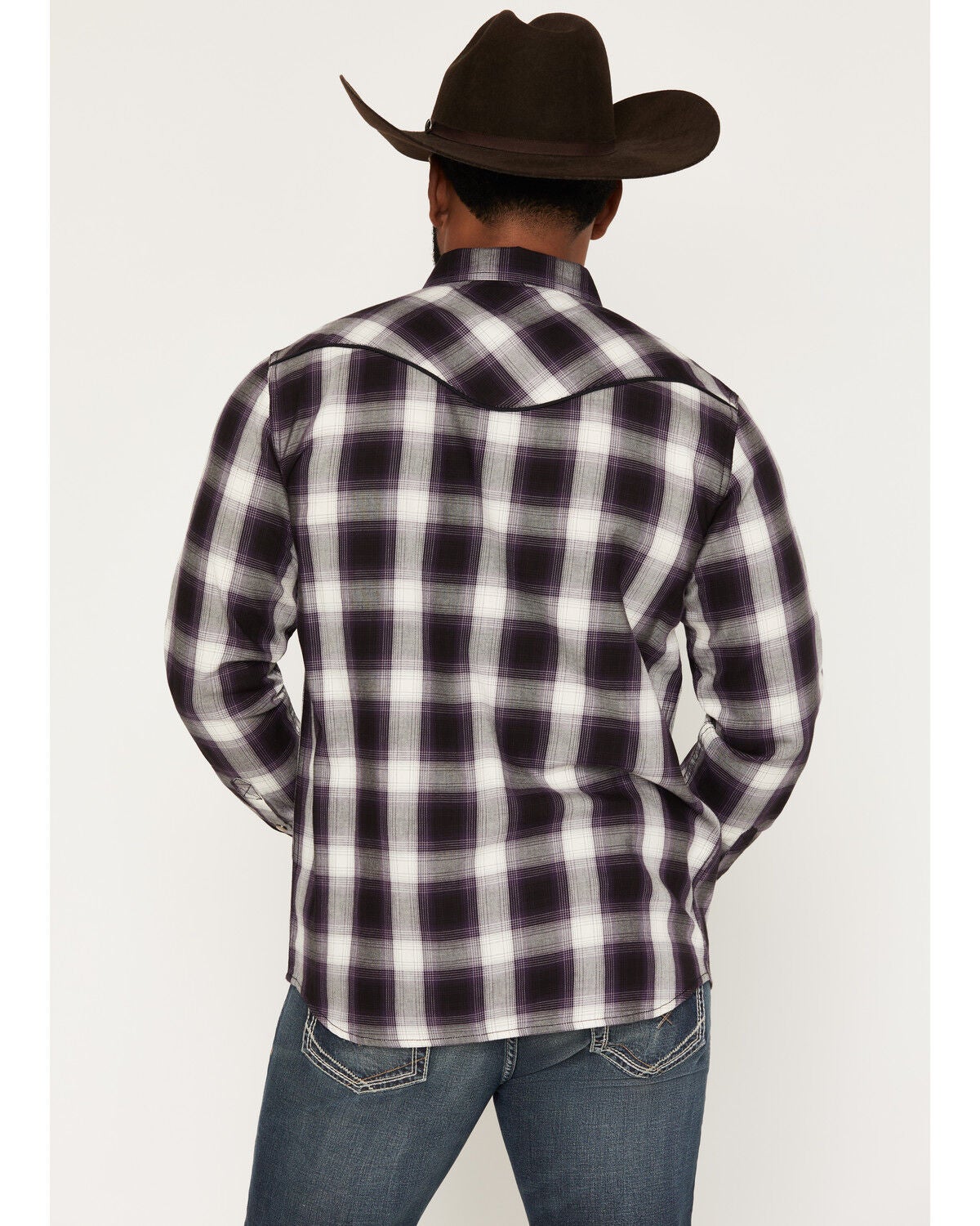 Image #4 - Moonshine Spirit&reg;&nbsp;Men's Trigger Code Plaid Print Long Sleeve Snap Western Shirt, Purple, hi-res