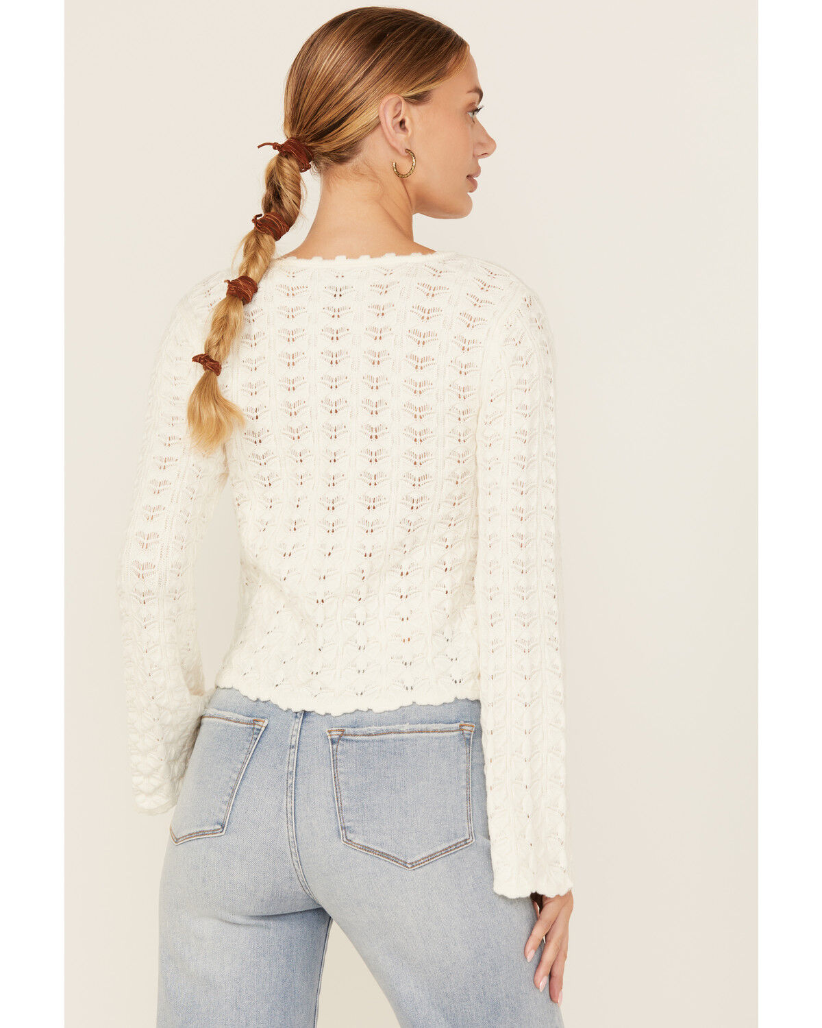 Image #5 - Shyanne Women's Bell Sleeve Pointelle Sweater, Off White, hi-res
