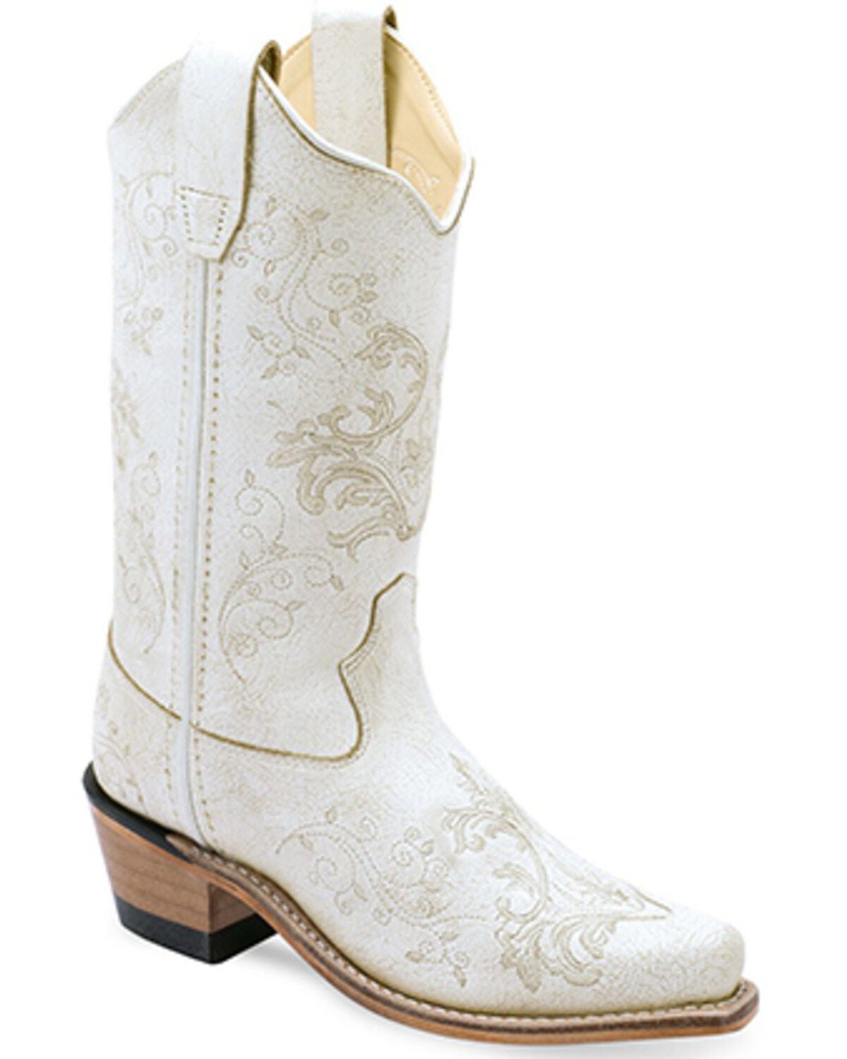Old West Girls' Embroidered Western Boots - Snip Toe, White, hi-res