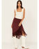 Image #1 - Shyanne Women's Faux Suede Wrap Fringe Skirt , Maroon, hi-res