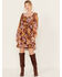 En Creme Women's Floral Print Long Sleeve Mini Dress, Multi, hi-res