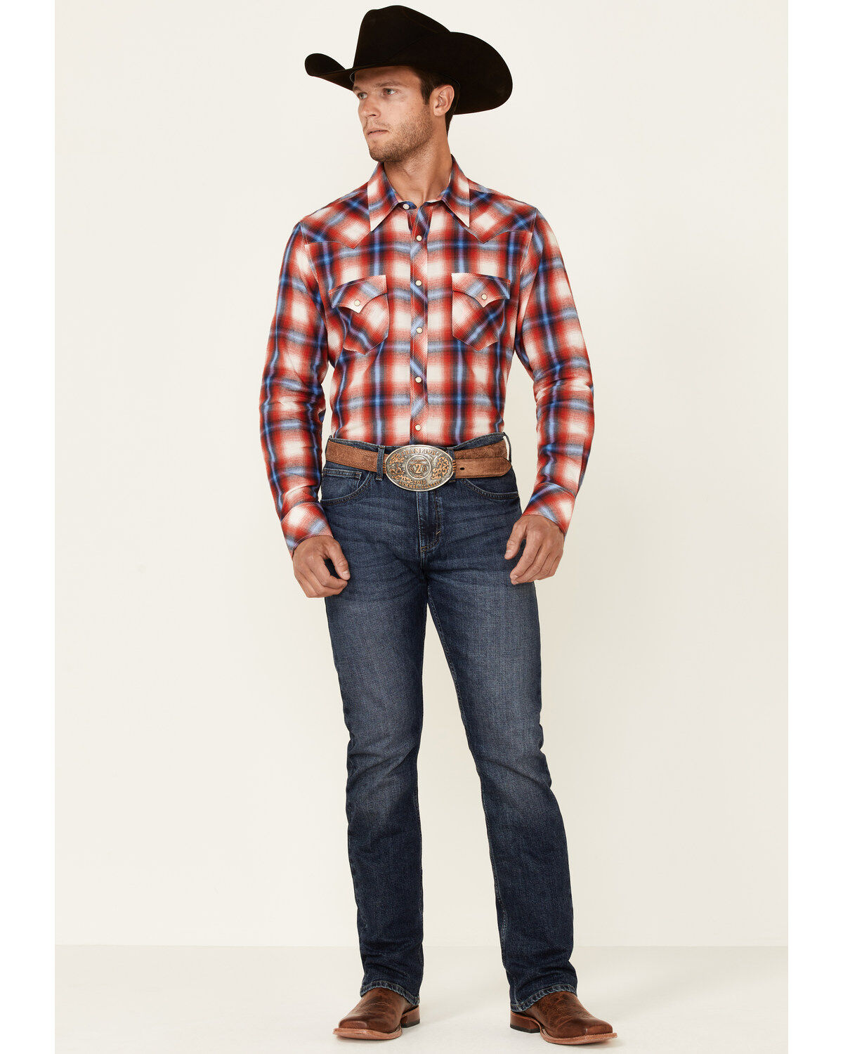 Image #2 - Rock & Roll Denim Men's Red Large Yarndye Plaid Long Sleeve Snap Western Shirt, Red, hi-res