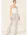 Image #1 - Cello Women's Striped Raw Hem Flare Jeans, Ivory, hi-res