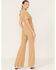 Flying Tomato Women's Corduroy Flare Jumpsuit, Tan, hi-res