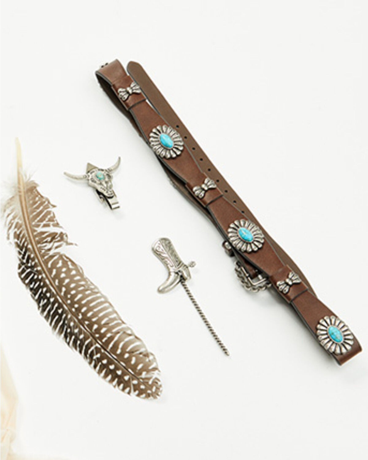 Image #1 - Boot Barn Concho Western Hat Accessory Set, Brown, hi-res