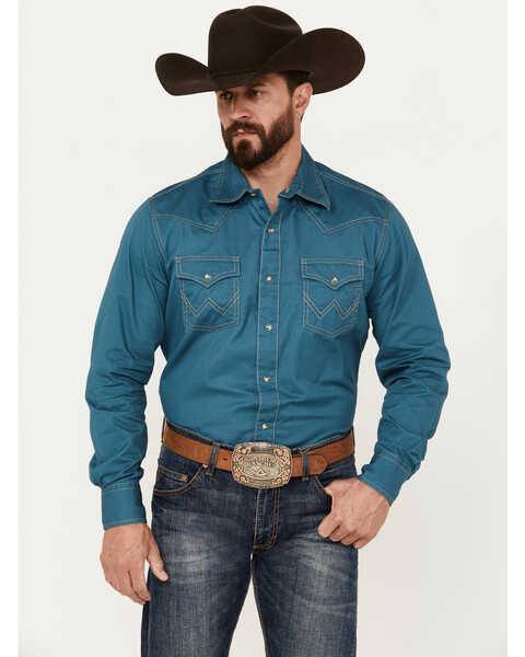 Wrangler Retro Men's Premium Long Sleeve Snap Western Shirt, Teal, hi-res