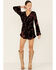 Wild Moss Women's Floral Burnout Velvet Romper, Black, hi-res