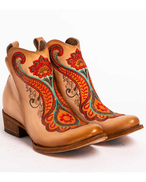 Image #4 - Corral Women's Natural Orange Embroidered Booties - Medium Toe, , hi-res