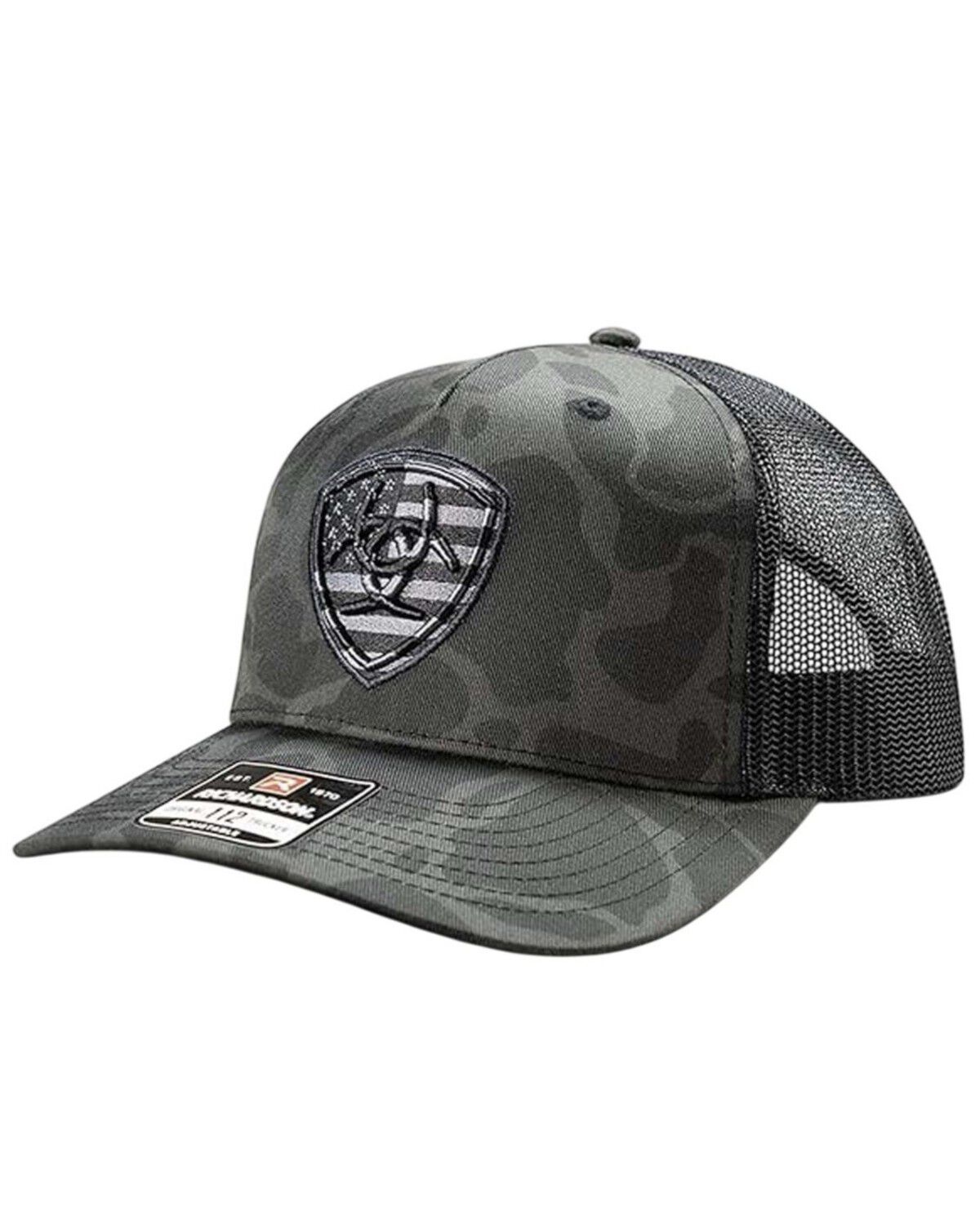 Image #1 - Ariat Men's Camo Logo Ball Cap, Black/grey, hi-res