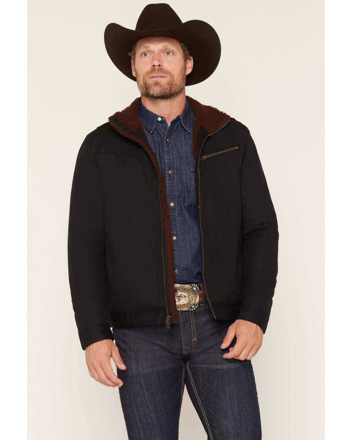 Image #1 - Cody James Men's Maverick Concealed Carry Sherpa Lined Waxed Canvas Jacket, Black, hi-res