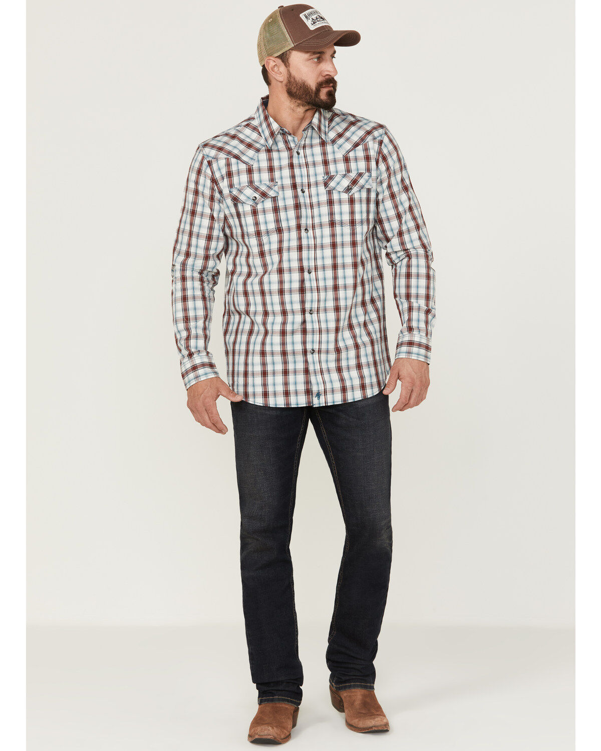 Image #2 - Moonshine Spirit Men's Burning Man Plaid Long Sleeve Snap Western Shirt, White, hi-res