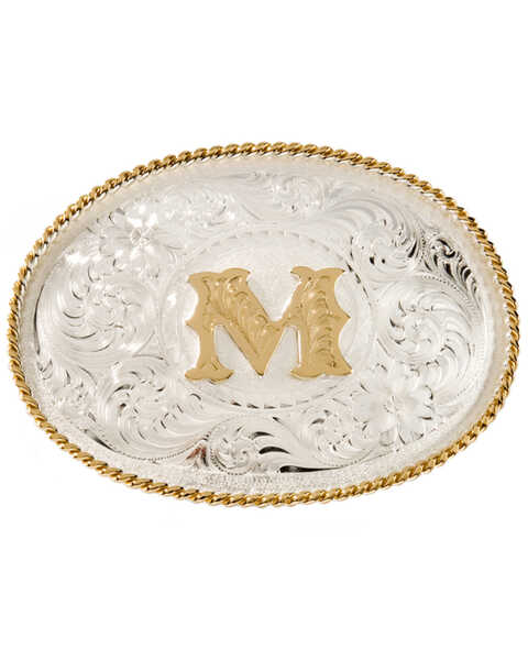 Montana Silversmiths Initial M Western Buckle, Silver, hi-res