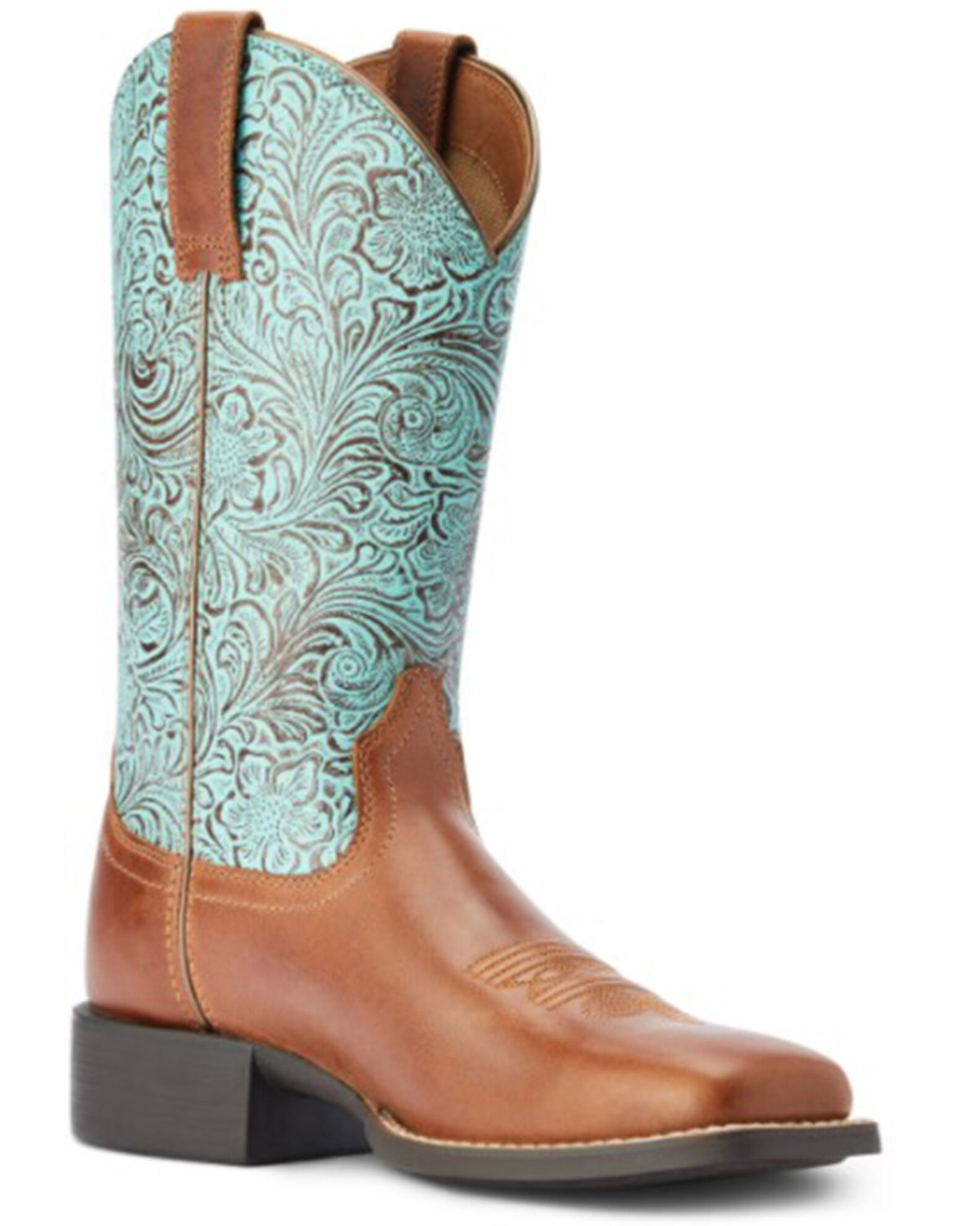 Ariat Women s Round Up Embossed Floral Print Performance Western Boots Broad Square Toe