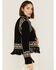 Double D Ranch Women's Justyna Embroidered Fringe Suede Jacket, Black, hi-res