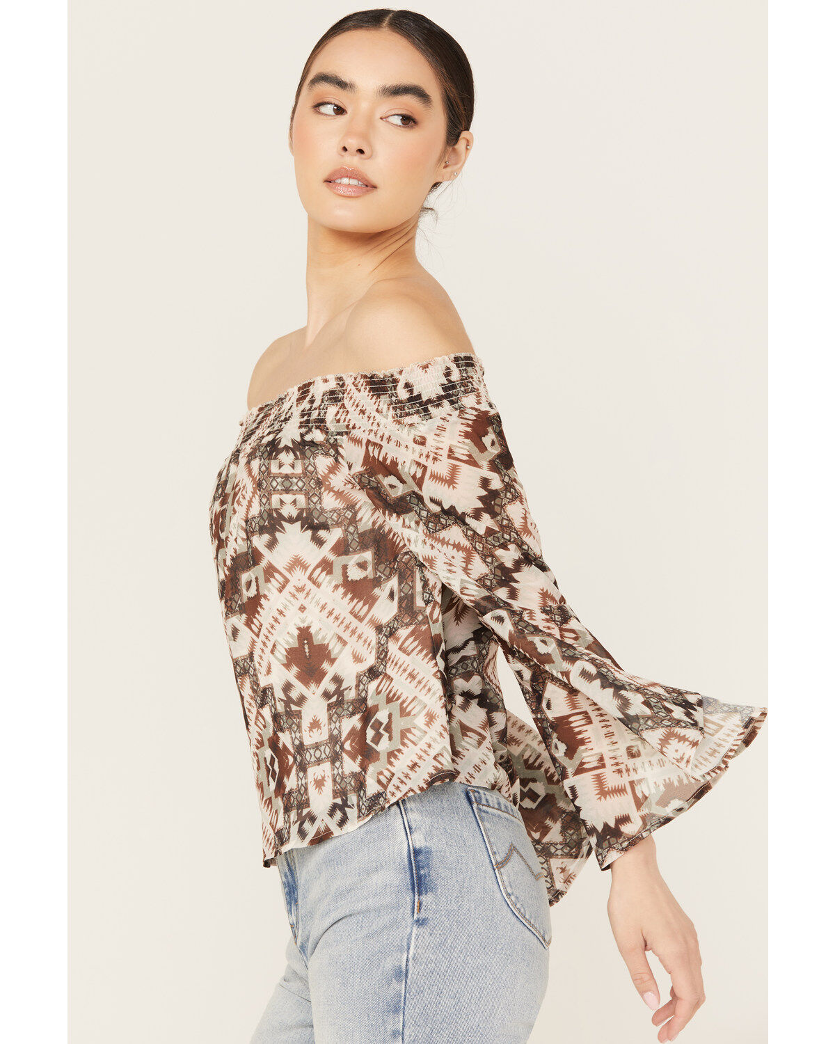 Image #2 - Shyanne Women's Off The Shoulder Chiffon Blouse, Brown, hi-res