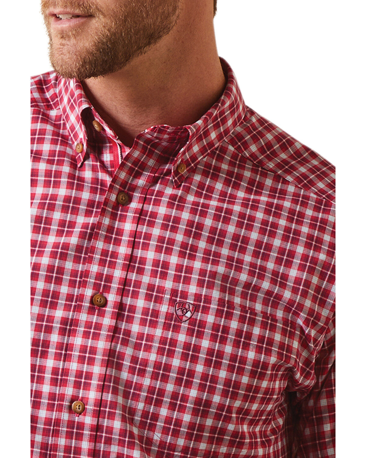 Image #3 - Ariat Men's Indiana Plaid Print Long Sleeve Button-Down Performance Western Shirt, Red, hi-res