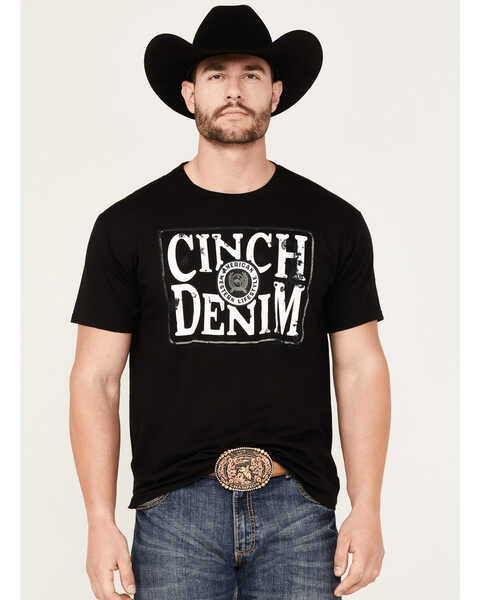 Cinch Men's Denim Logo Short Sleeve Graphic T-Shirt, Black, hi-res
