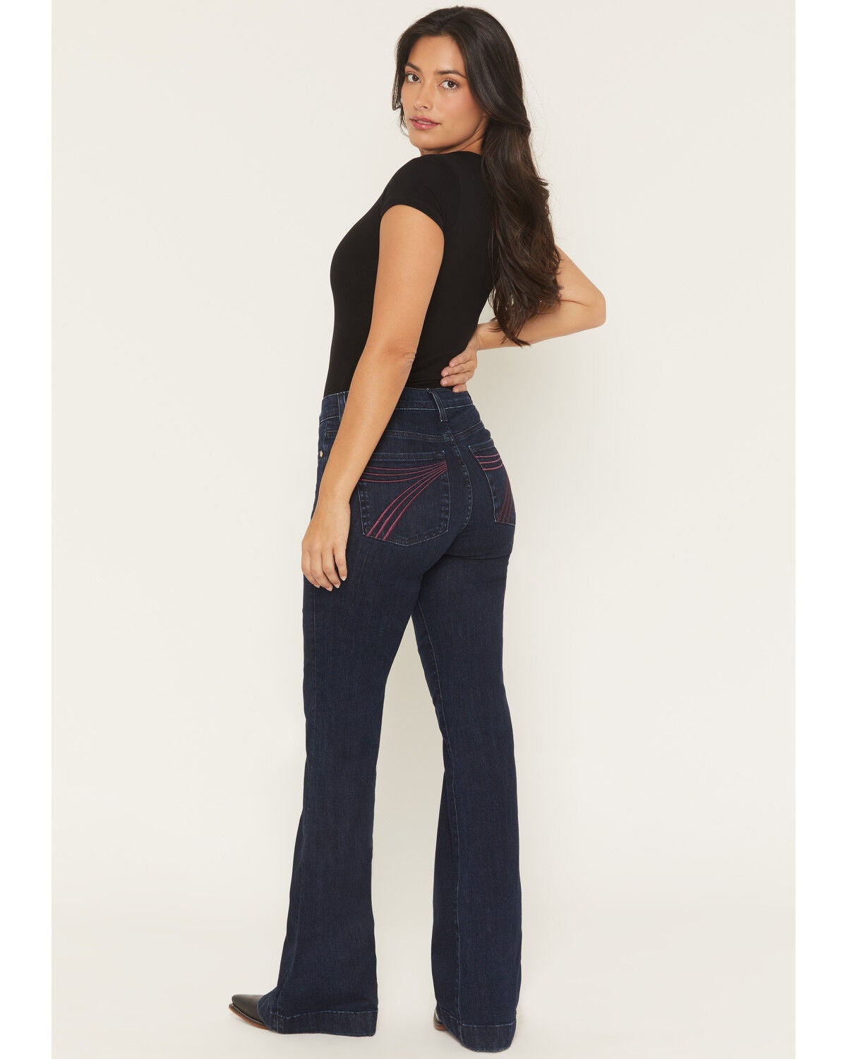 7 For All Mankind Women's Dark Wash High Rise Slim Illusion Dojo Flare Stretch Denim Jeans, Dark Wash, hi-res