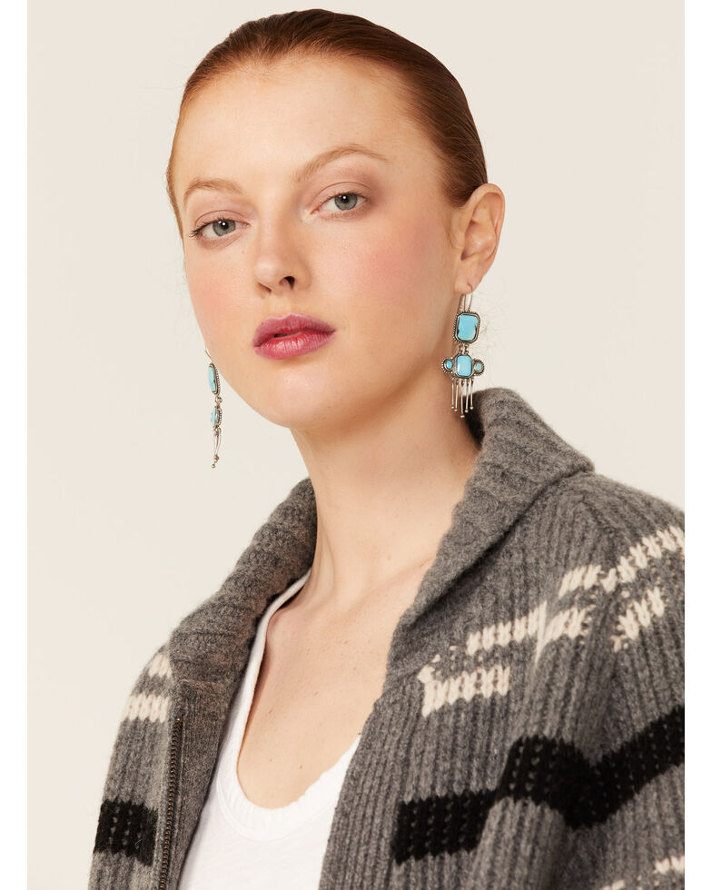 Double D Ranchwear Women's Silver Fringe & Turquoise Stone Chandelier Earrings, Turquoise, hi-res