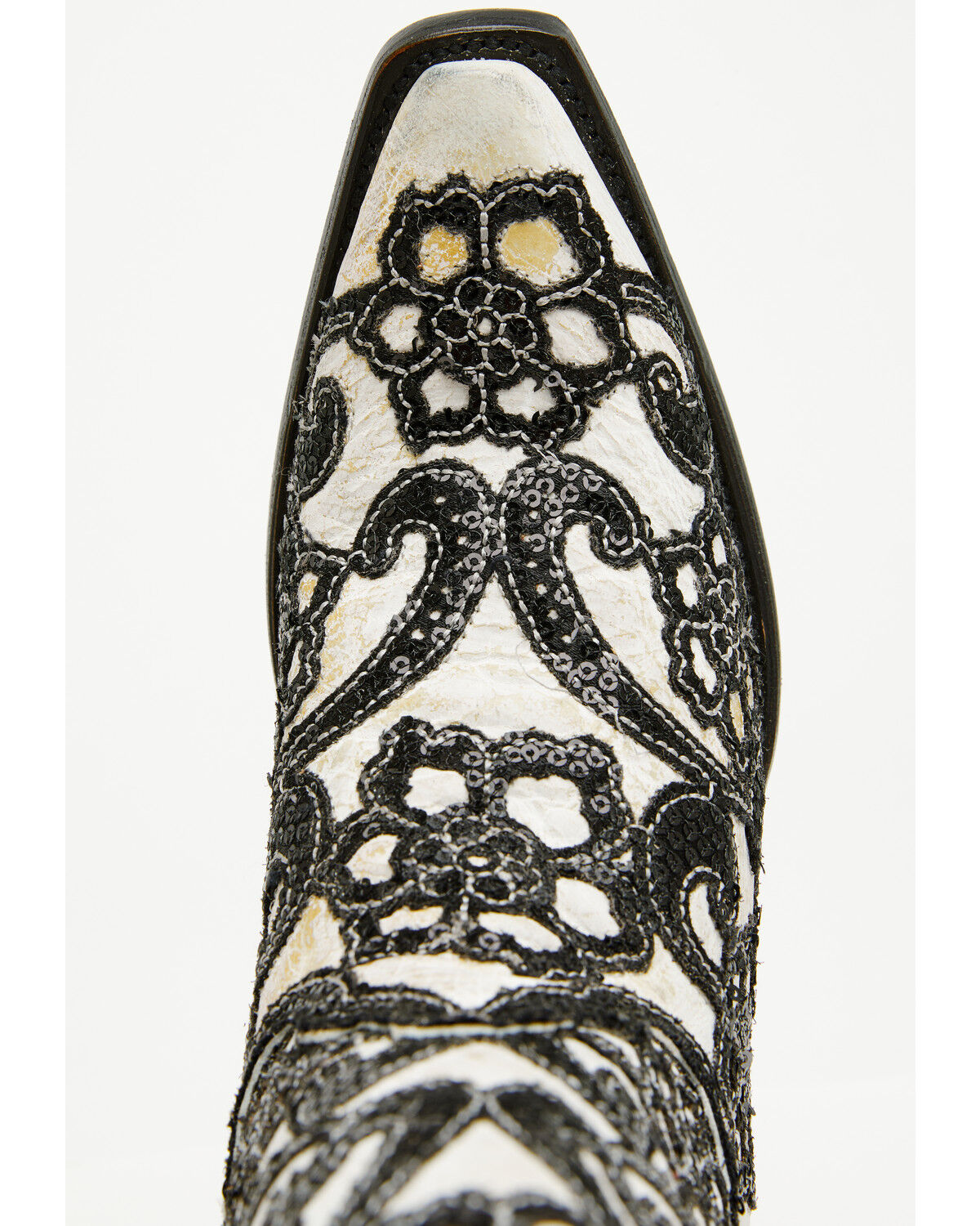 Image #6 - Corral Women's Floral Overlay Sequin Tall Western Boots - Snip Toe, Black/white, hi-res