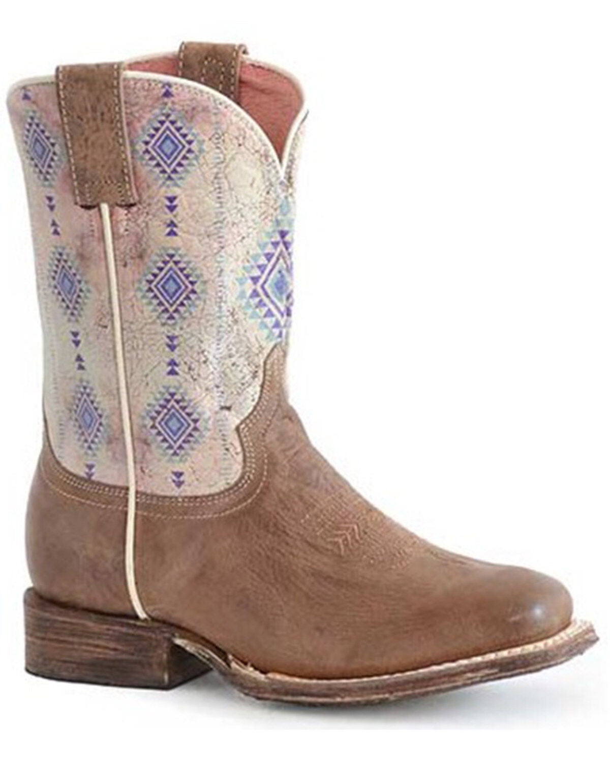 Roper Boys' Southwestern Print Western Boots - Broad Square Toe, Tan, hi-res