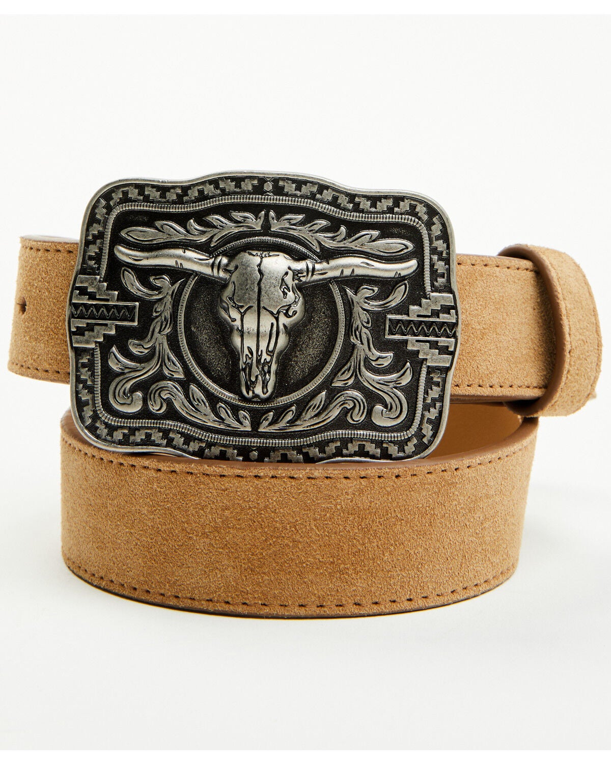 Cody James Boys' Rustler Steerhead Buckle Belt, Brown, hi-res