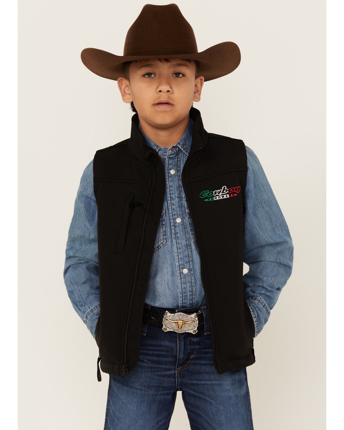 Cowboy Hardware Boys' Hecho en Mexico Vest, Black, hi-res