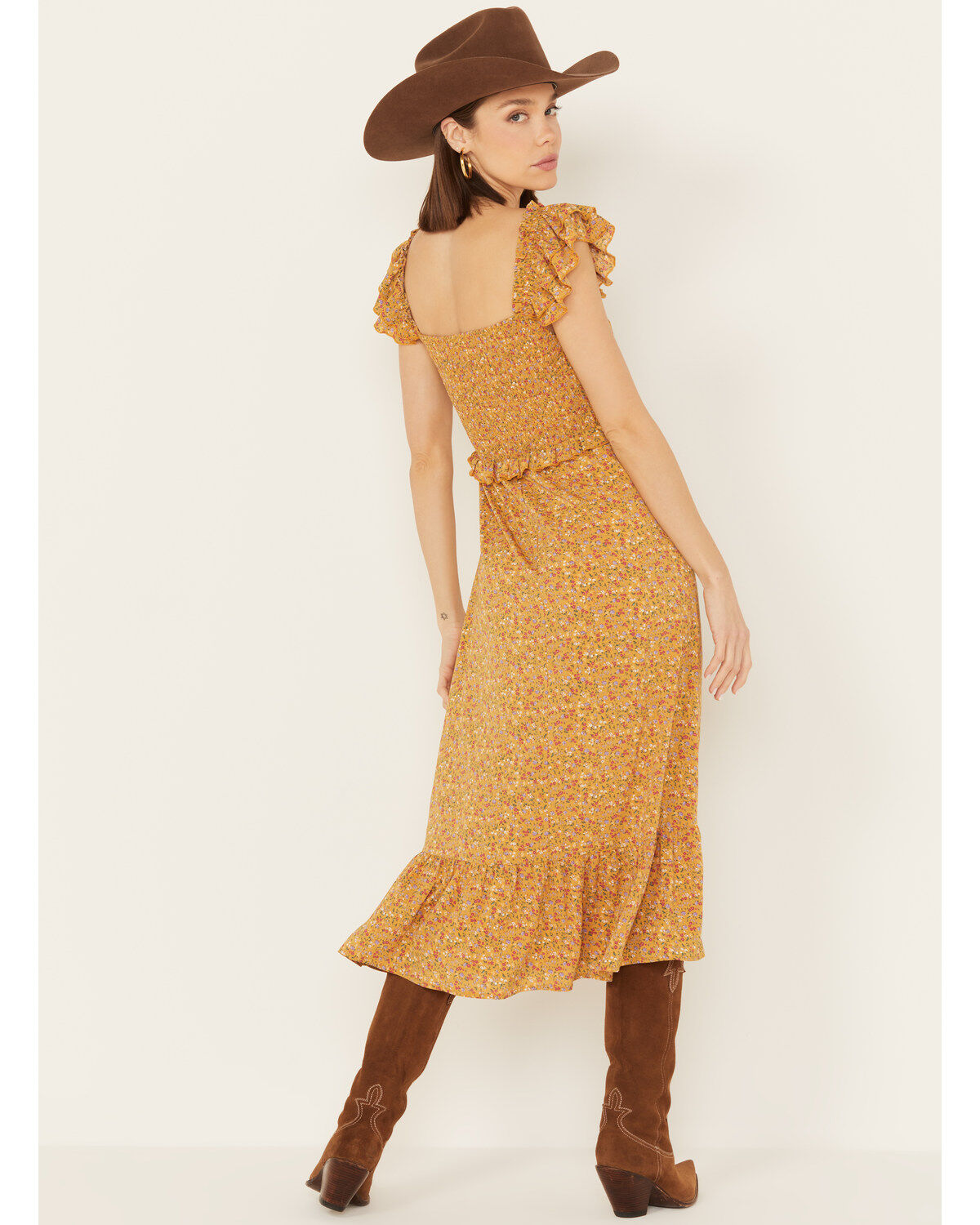 Image #4 - Yura Women's Boot Barn Exclusive Ditsy Floral Ruffle Sleeveless Midi Dress, , hi-res
