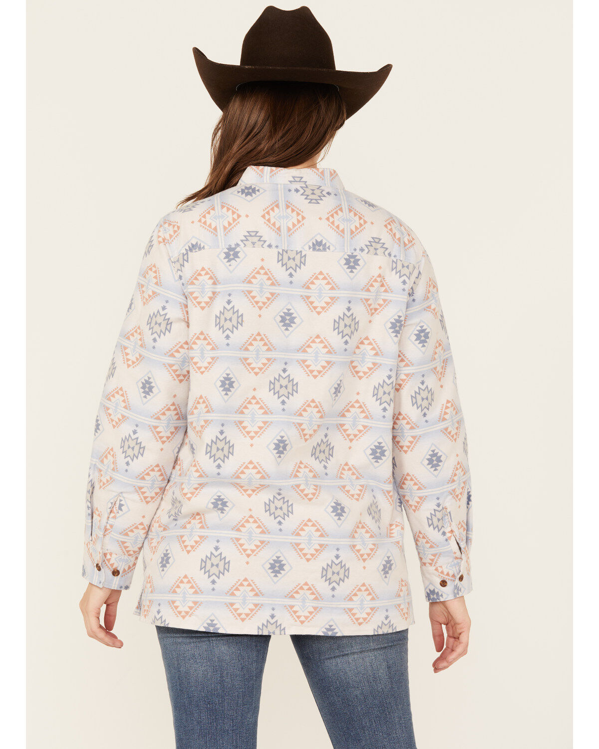 Image #4 - Ely Walker Women's Southwestern Print Sherpa Lined Flannel, Grey, hi-res