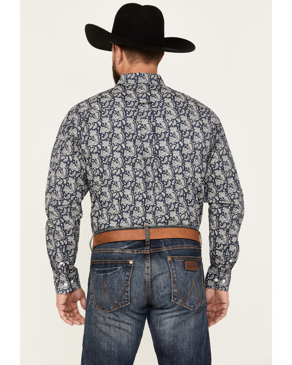 Image #4 - Ariat Men's Kohen Paisley Print Long Sleeve Button-Down Western Shirt, Navy, hi-res