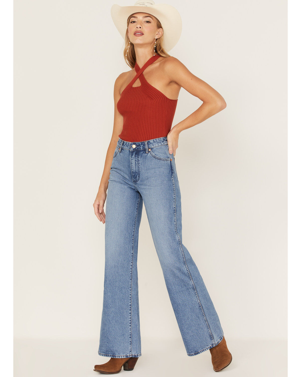 Image #1 - Wrangler Women's Light Wash Bonnie Loose Flare Wide Jeans, Blue, hi-res