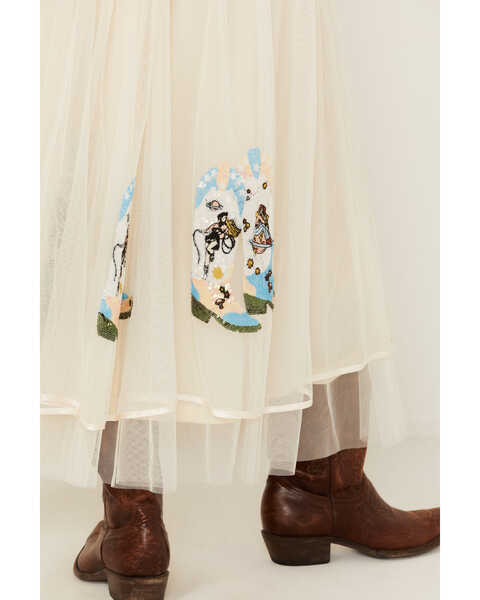 Image #4 - Blue B Women's Tulle Boot Embroidered Maxi Skirt , Cream, hi-res