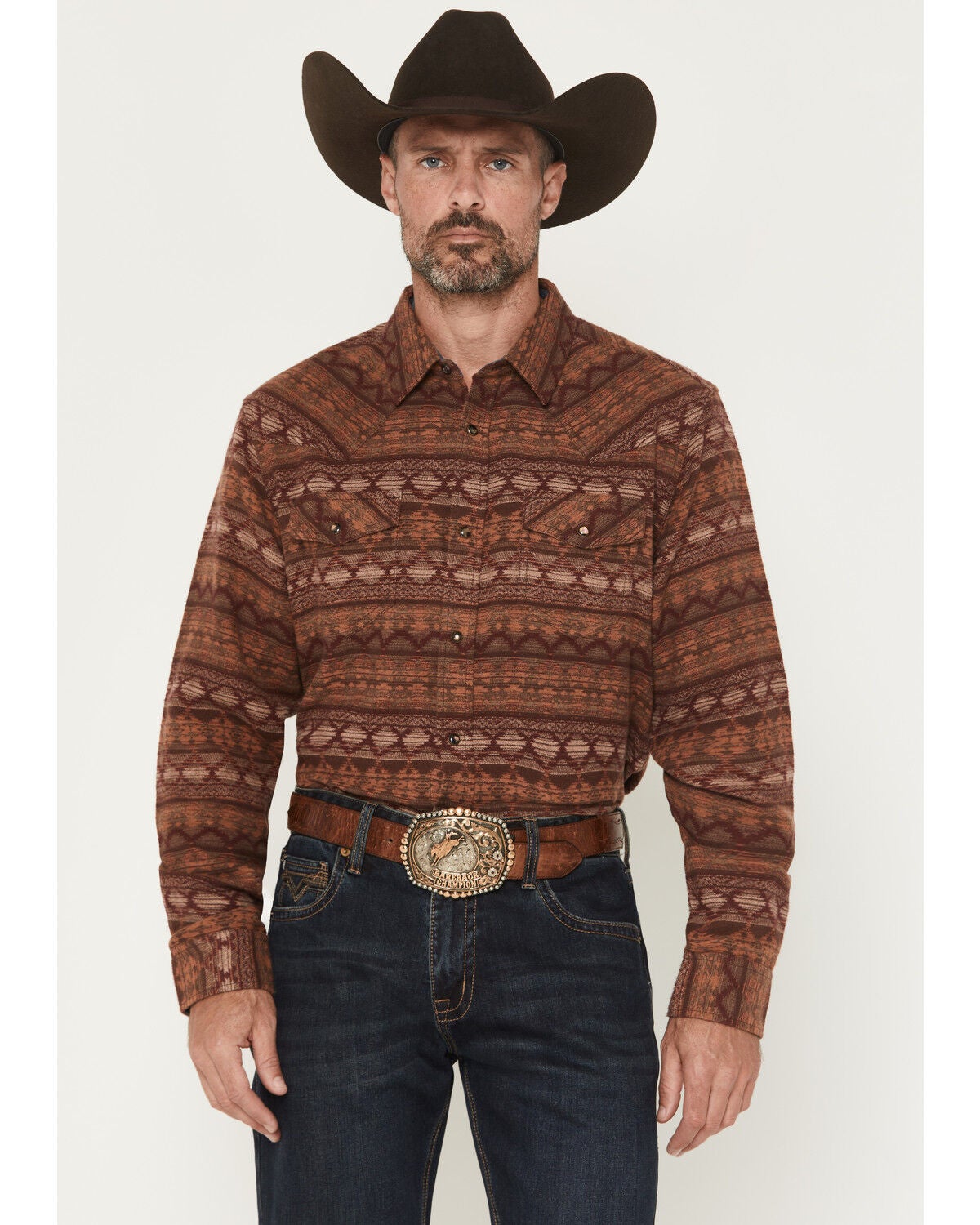 Image #1 - Cody James Men's Red Label Southwestern Print Long Sleeve Snap Flannel Shirt, Red, hi-res