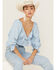 Beyond The Radar Women's Gingham Tie Front Crop Blouse, Blue, hi-res