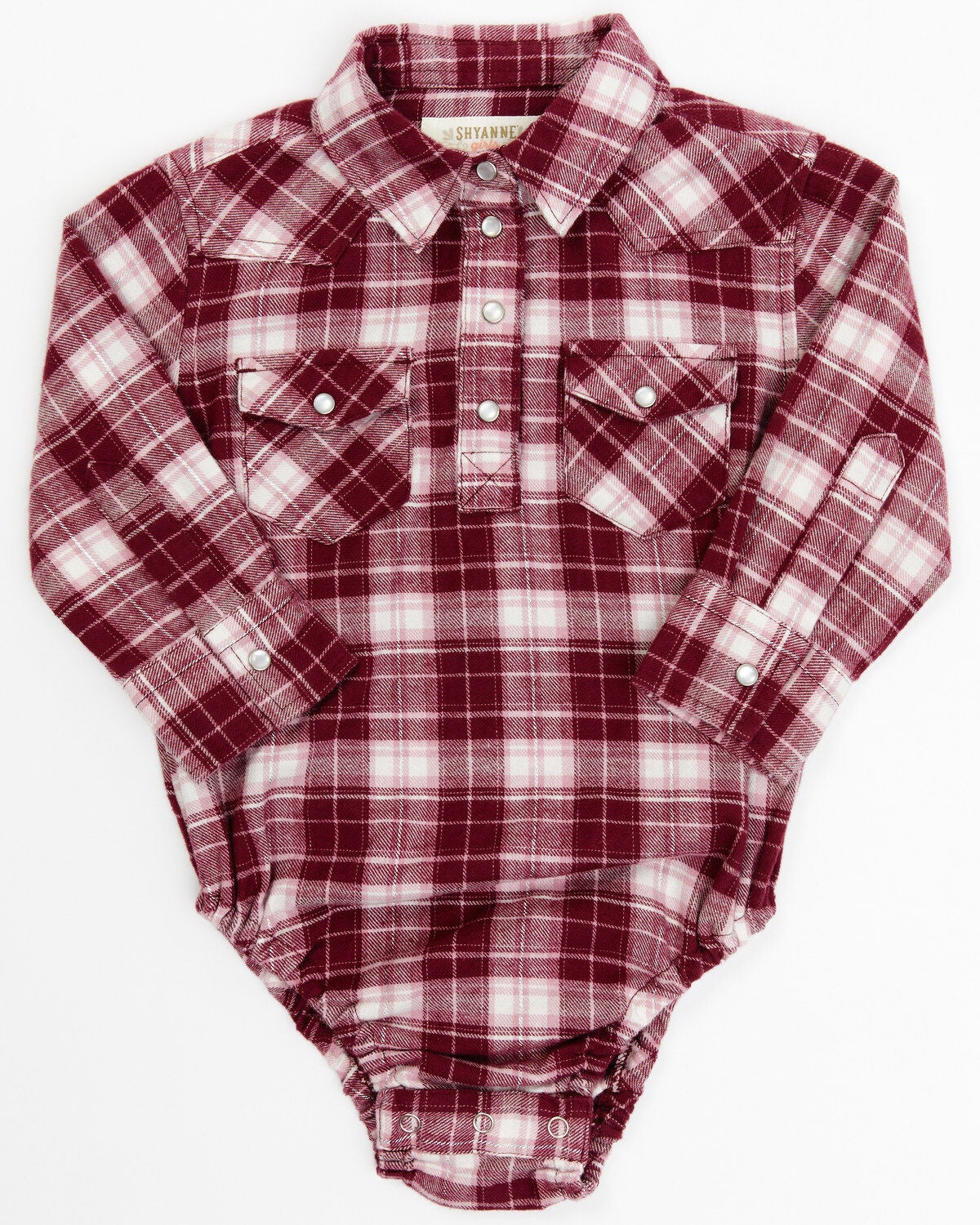 Shyanne Infant Girls' Holiday Plaid Print Long Sleeve Onesie, Burgundy, hi-res