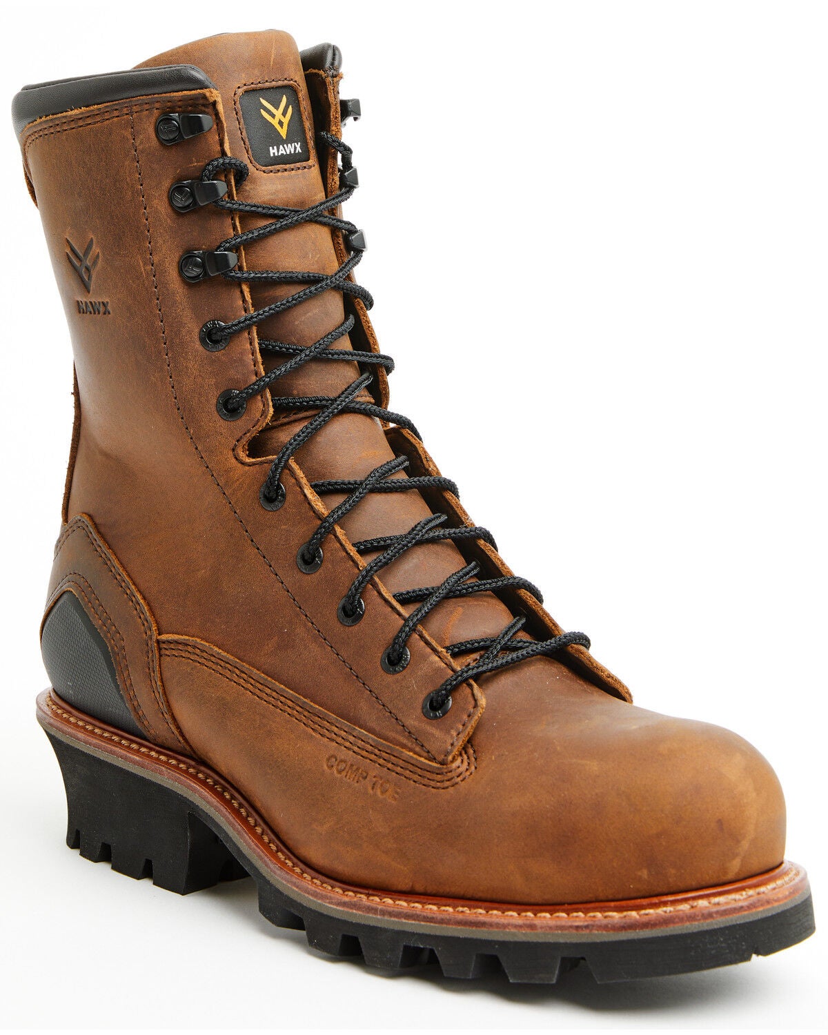 Hawx Men's 9" Lineman Logger Work Boots - Composite Toe, Medium Brown, hi-res
