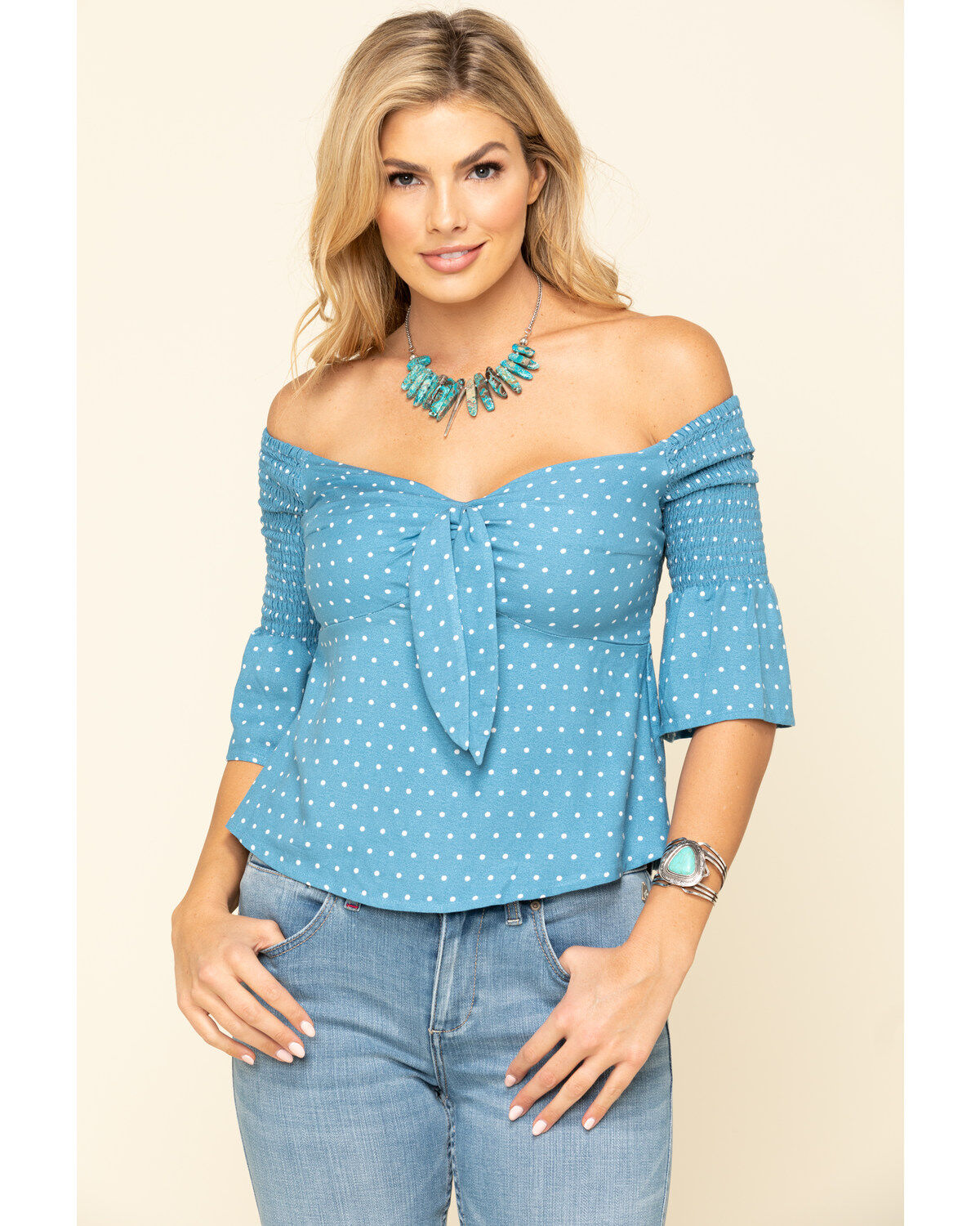 Image #1 - Idyllwind Women's Dreamer Off The Shoulder Polka Dot Top, , hi-res