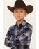 Image #2 - Ely Walker Boys' Plaid Print Brushed Flannel Long Sleeve Pearl Snap Western Shirt, Blue, hi-res