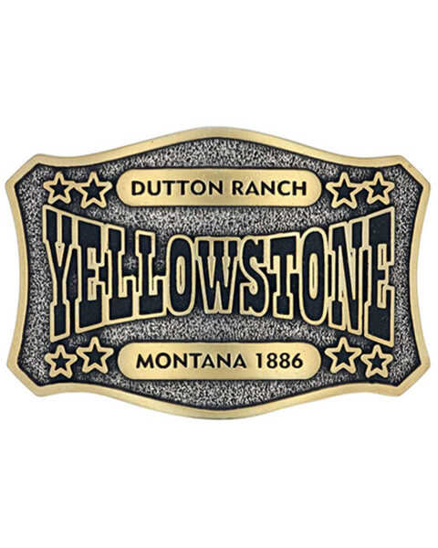 Montana Silversmiths Men's Two-Tone Yellowstone Dutton Ranch Belt Buckle, Gold, hi-res